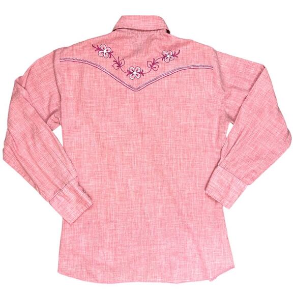 Tony Alamo Western Embroidered Pearl Snap Pink Floral Button Down Vintage Shirt - Picture 2 of 6